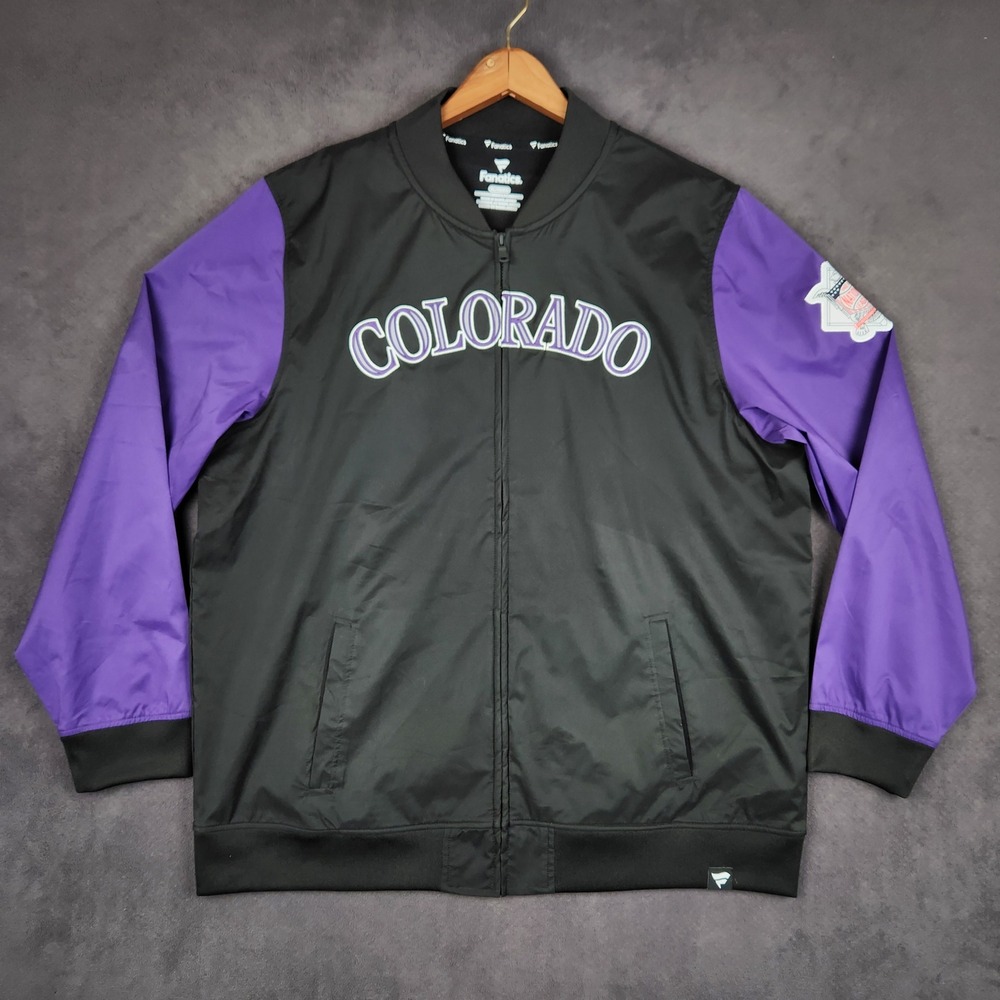 Colorado Rockies Fanatics Bomber Jacket Mens XL Black Purple Lined Windbreaker